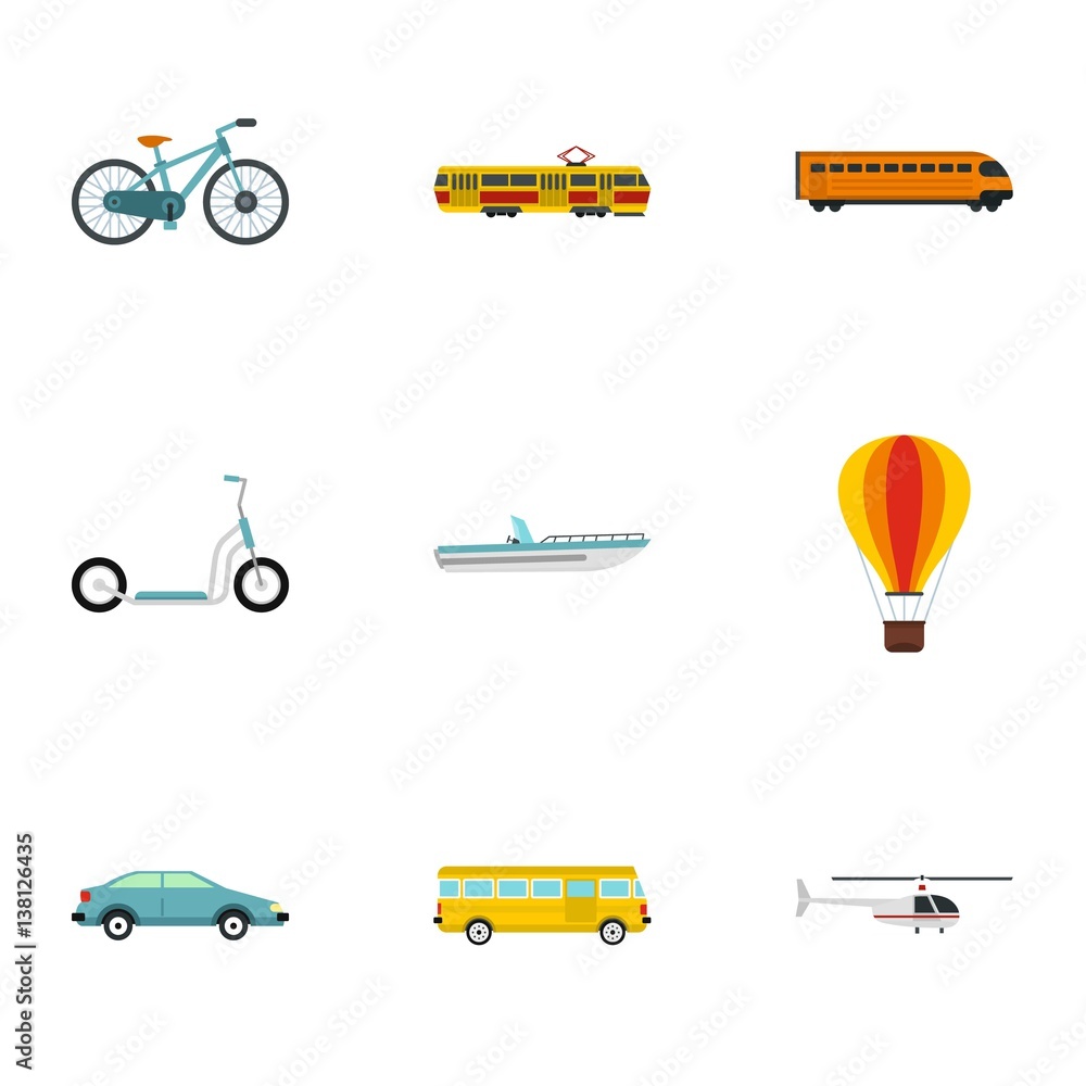 City transport icons set, flat style City transport icons set, flat style