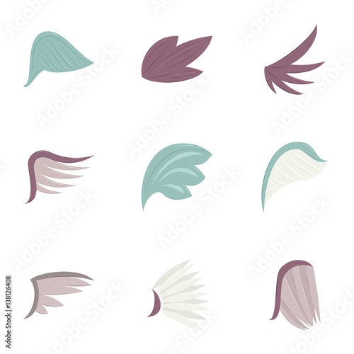 Different wing design icons set, cartoon style