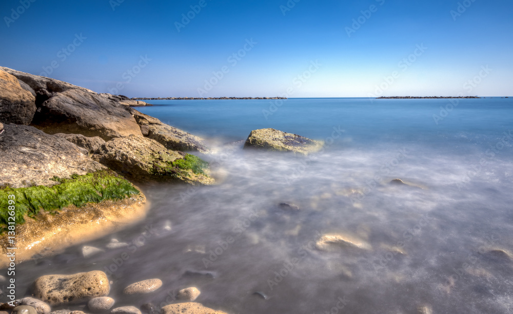 Scenic blue beach with clear sea waters at Germasogia, Limassol Cyprus