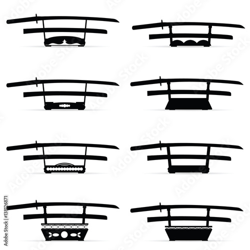 samurai sword katana set in black color illustration