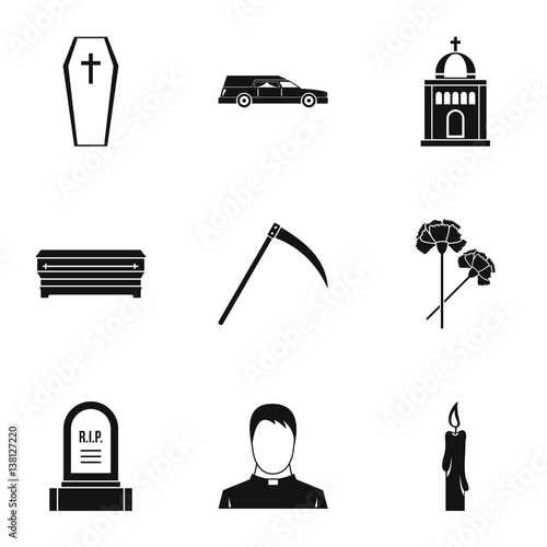 Death of person icons set, simple style