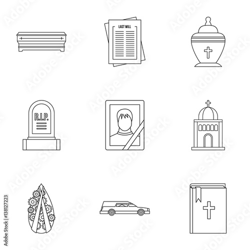 Death icons set, outline style