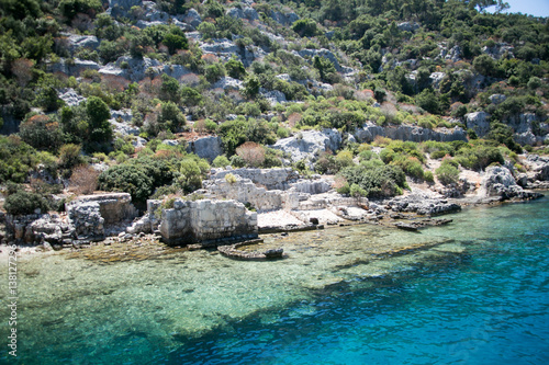 sunken city of Kekova in bay of Uchagiz view from sea photo