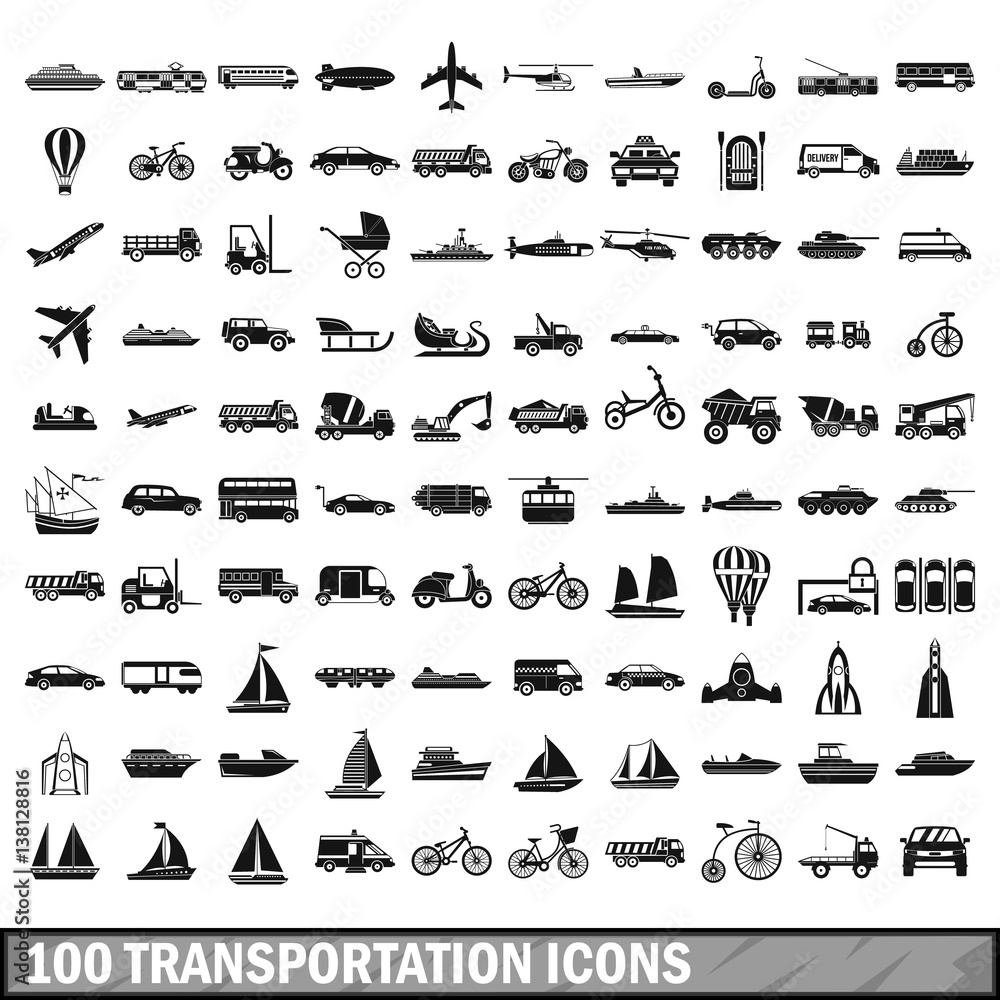 100 transportation icons set in simple style 100 transportation icons set in simple style