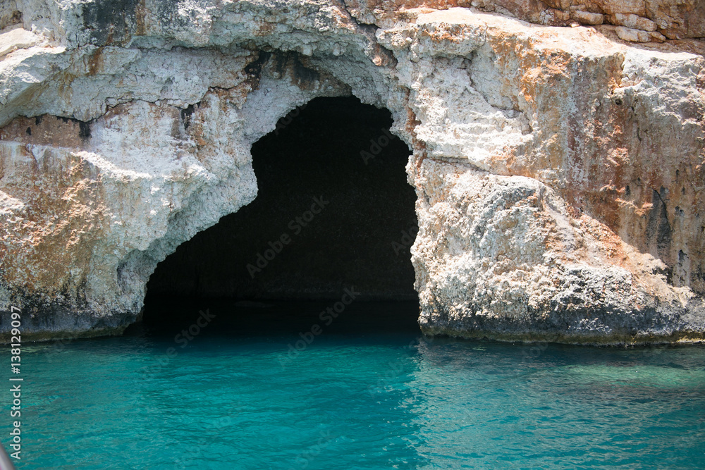 Sea cave in bay of Uchagiz in Mediterranean turkey