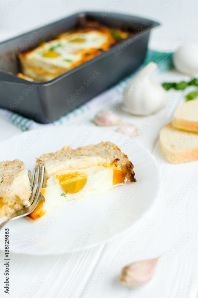 Meat rolls with eggs on a white background Meat rolls with eggs on a white background
