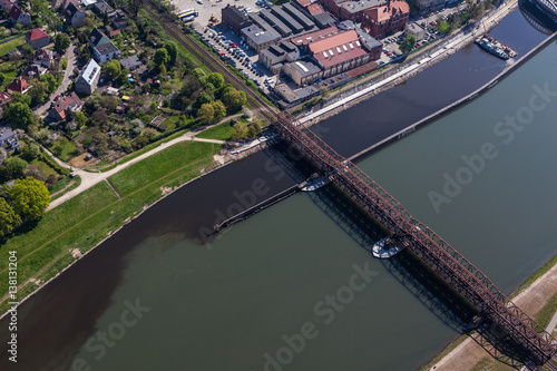 aerial view of railway bridge