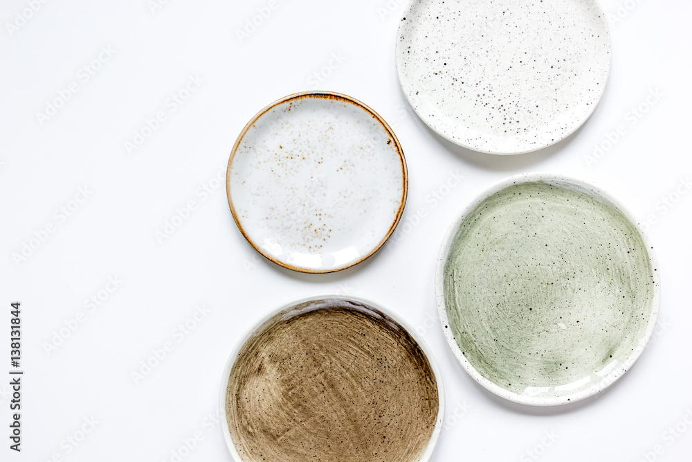 ceramic tableware top view on white background mock up ceramic tableware top view on white background mock up