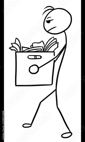 Stickman Cartoon of Man Carrying Box of Office Paper