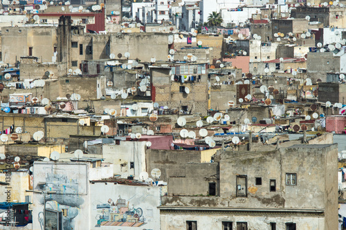 Foto Dull Facades of tight builded houses in a suburbian district of Casablanca - Mor
