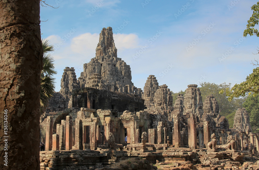 many faces of king jayavarman vii at bayon temple, angkor thom, cambodia