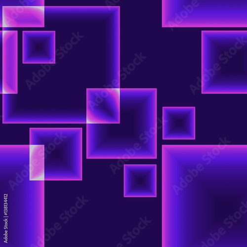 Purple dark seamless pattern with shining neon squares