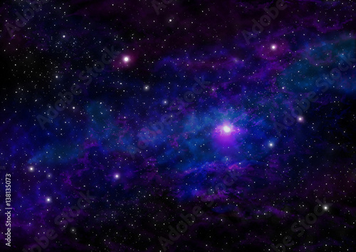 Night Sky with Stars and Purple Blue Nebula. Space Background.