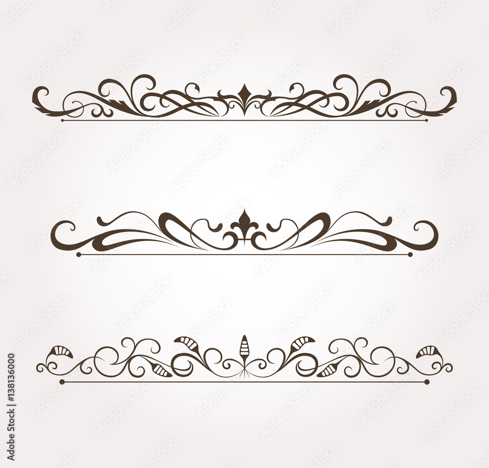 Set of calligraphic floral design elements and page decoration. Vector illustration Set of calligraphic floral design elements and page decoration. Vector illustration
