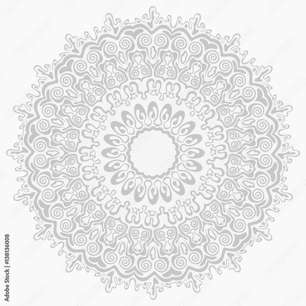 Seamless silver abstract ornament pattern, ornamental round lace. Vector illustration