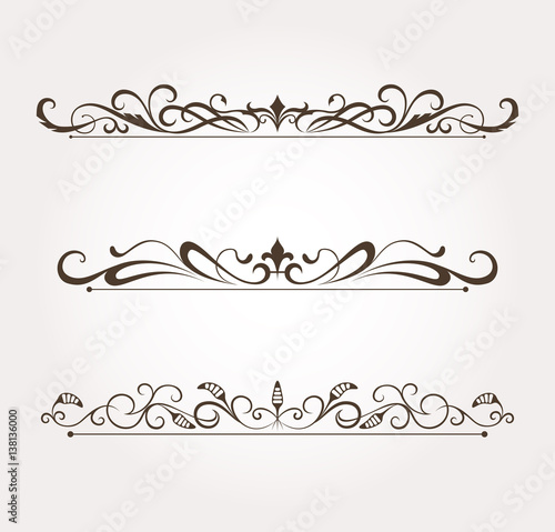 Set of calligraphic floral design elements and page decoration. Vector illustration