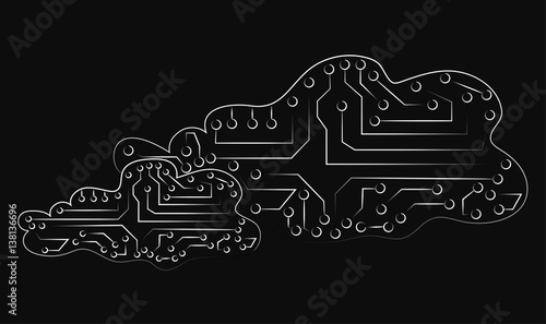 clouds made of electronic circuits with black & white blend