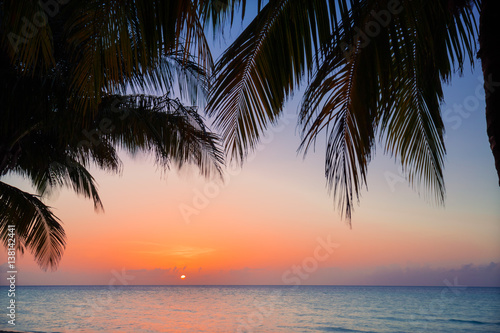 Amazing gorgeous beautiful view of warm inviting sunset time at Cuban Cayo Coco island
