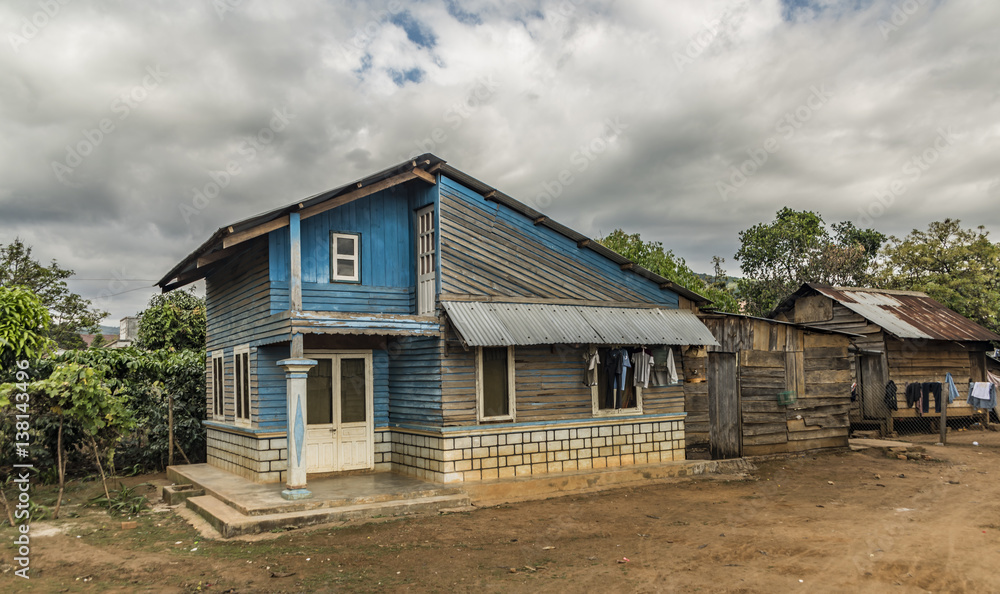Old poor blue house near Da Lat