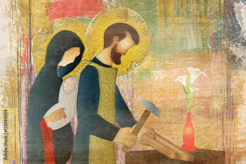 Obraz na płótnie Holy family of Jesus, Mary and St Joseph the worker
