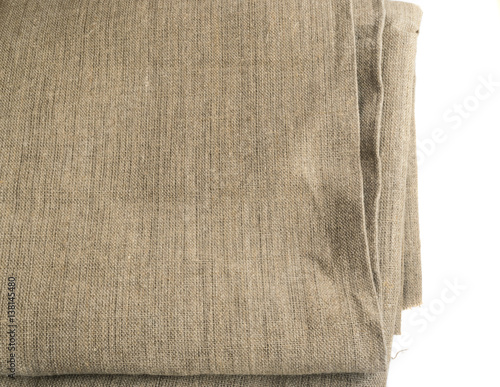 Burlap Edge or Old Linen Canvas on White Background