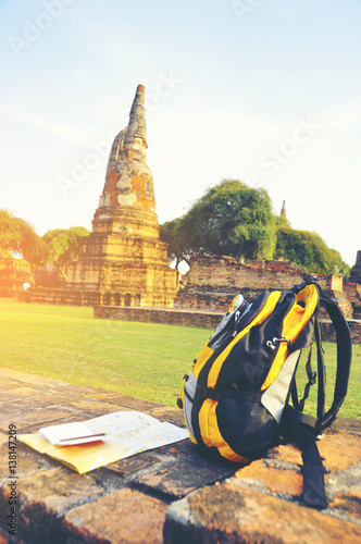 Wallpaper Mural Backpack with tourist equipment - isolated on Ayutthaya temple Thailand Torontodigital.ca