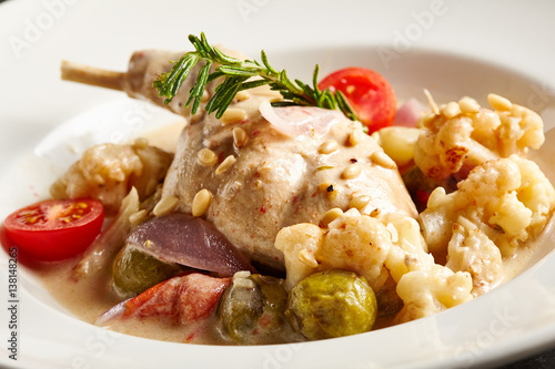 Canvas Print Rabbit Stew with Vegetables and Sour Cream