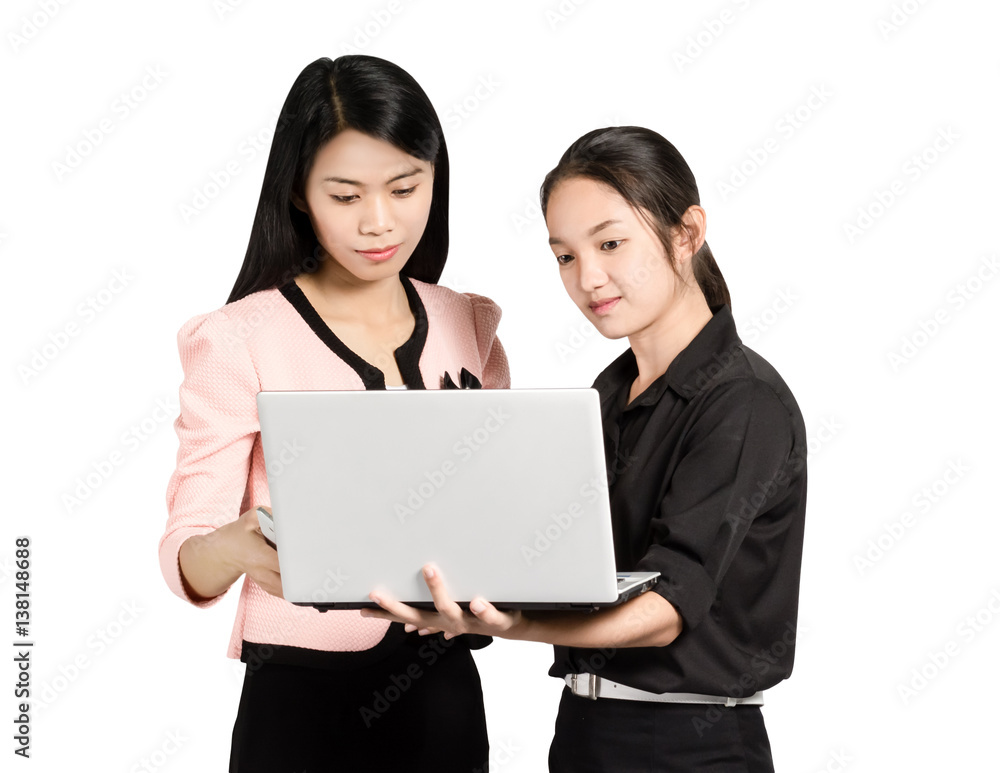 portrait of beautiful young asian business woman using a laptop computer. Isolated on white background with copy space portrait of beautiful young asian business woman using a laptop computer. Isolated on white background with copy space