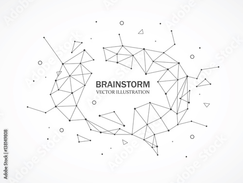 Wireframe mesh broken polygonal element. Brain shape with connected lines and dots. Connection Structure. Digital Data Visualization.