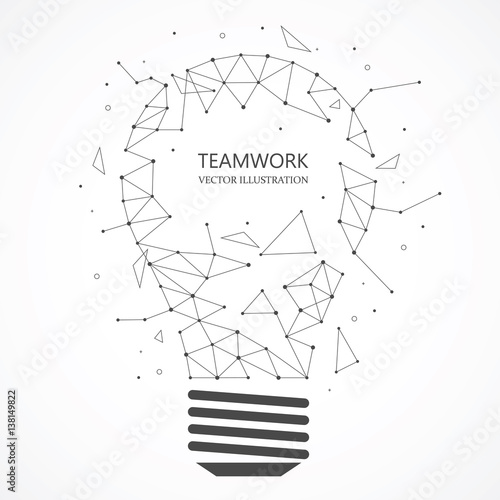 Wireframe mesh broken polygonal element. Light bulb shape with connected lines and dots. Connection Structure. Digital Data Visualization.