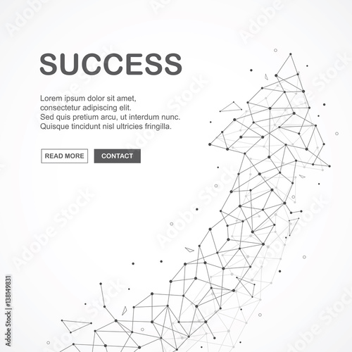 Wireframe mesh broken polygonal element. grossing arrow shape with connected lines and dots. Connection Structure. Digital Data Visualization. photo