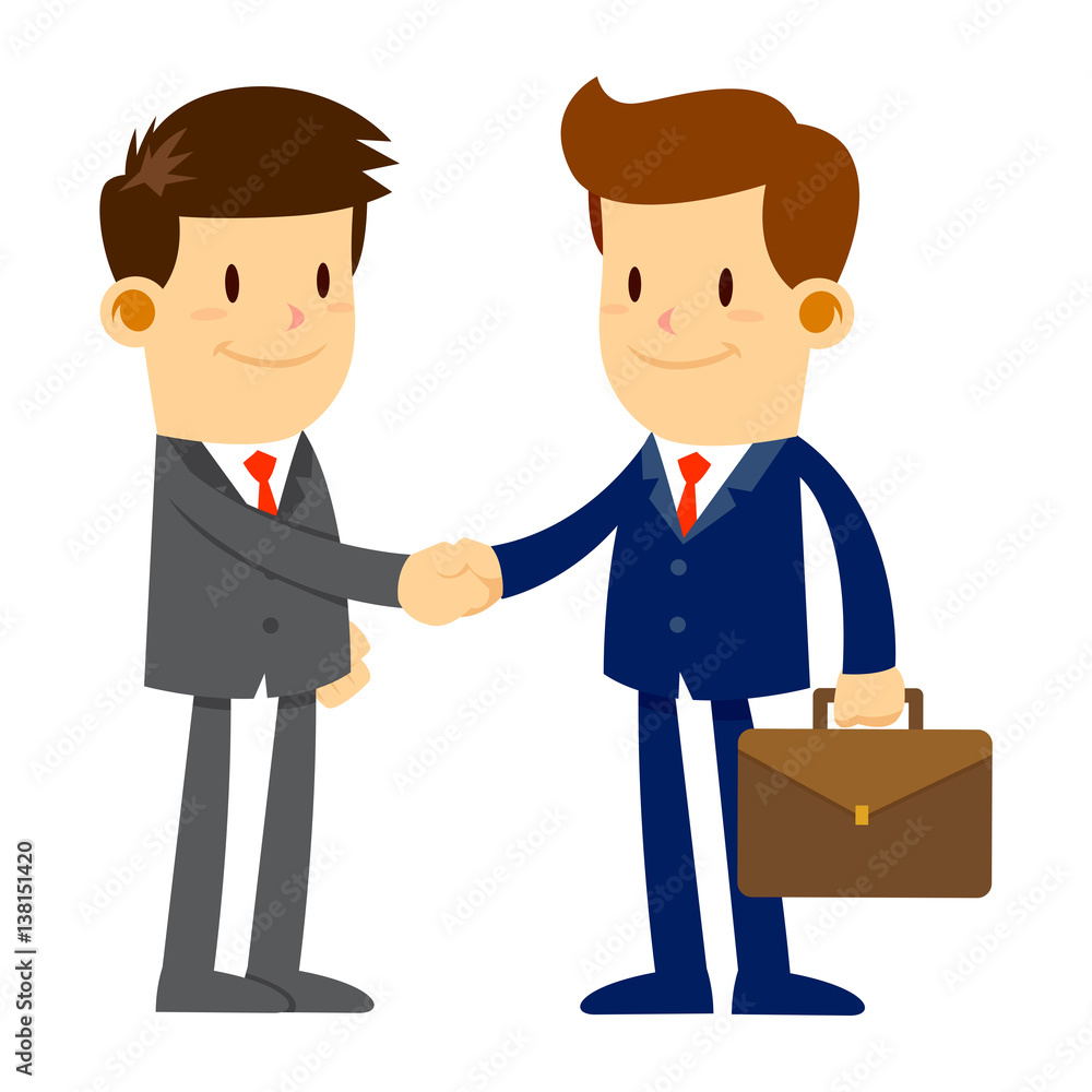 Two Businessman In Suits Shaking Hands While Smiling Two Businessman In Suits Shaking Hands While Smiling