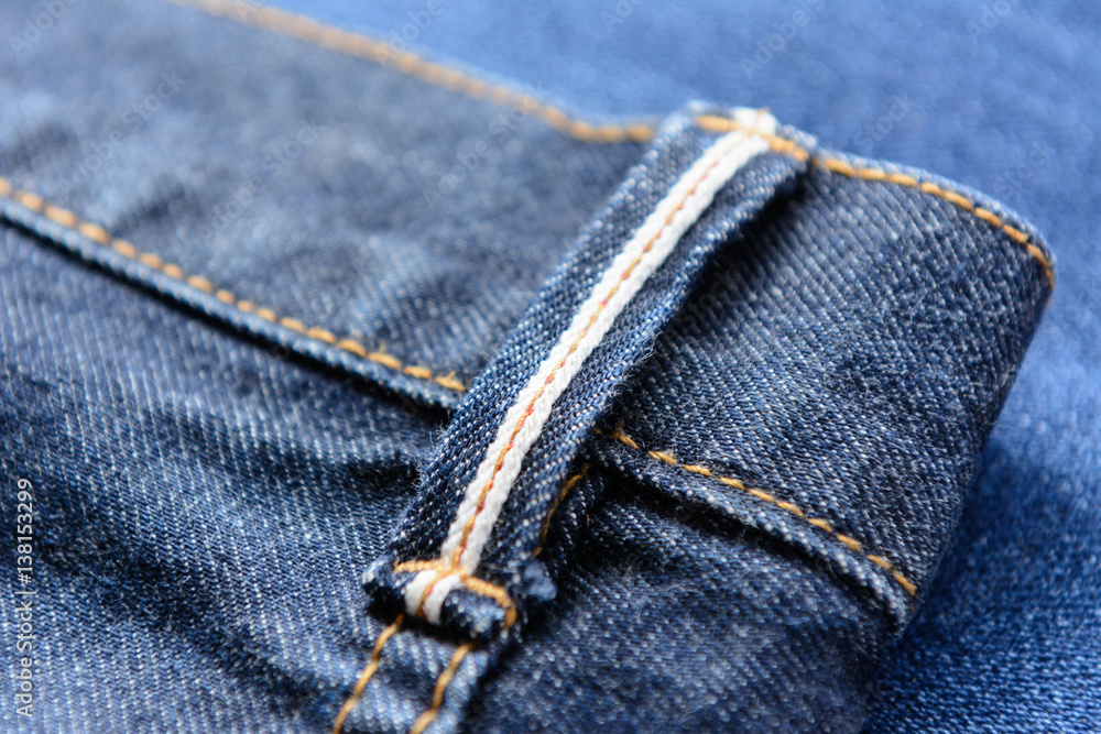 belt loop of denim jeans, close up