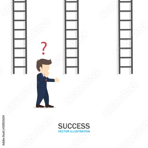 Businessman is confuse which way is work. Success Concept.