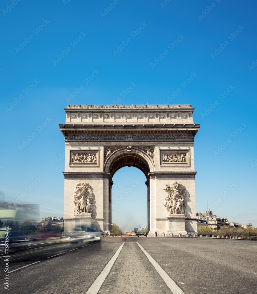 Arc de Triumph in Paris, France, on a bright sunny morning