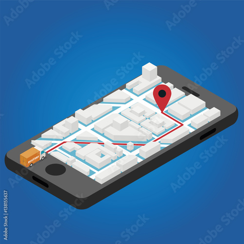 Truck delivery isometric city navigation