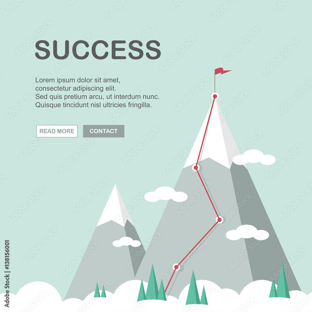 Landscape with flag on the mountain. Success in business. Vector illustration. Landscape with flag on the mountain. Success in business. Vector illustration.