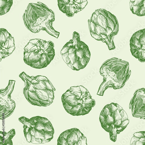 fresh artichokes. harvesting. seamless background