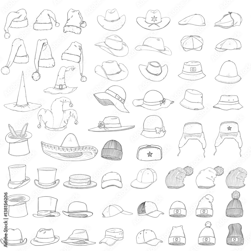 Vector Big Set of Sketch Hats and Caps Vector Big Set of Sketch Hats and Caps