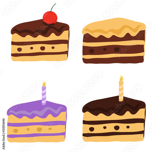 Tasty cake slices with frosting and cream.