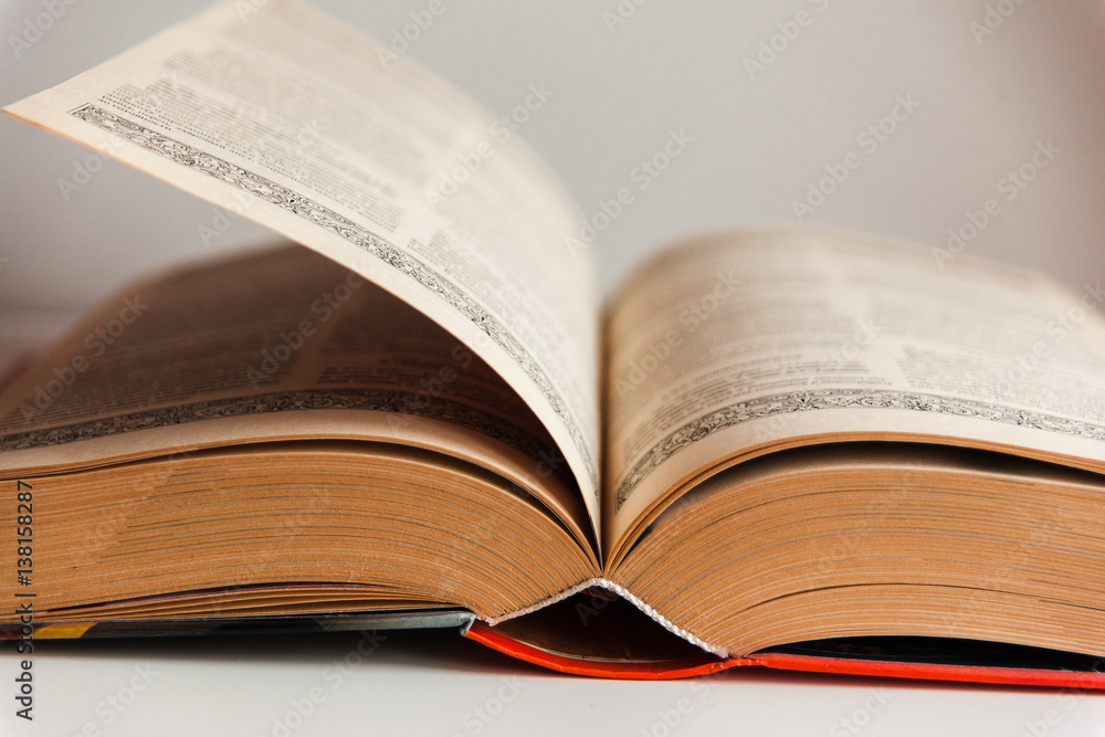Knowledge concept: big old book with mahy pages open in the middle Knowledge concept: big old book with mahy pages open in the middle