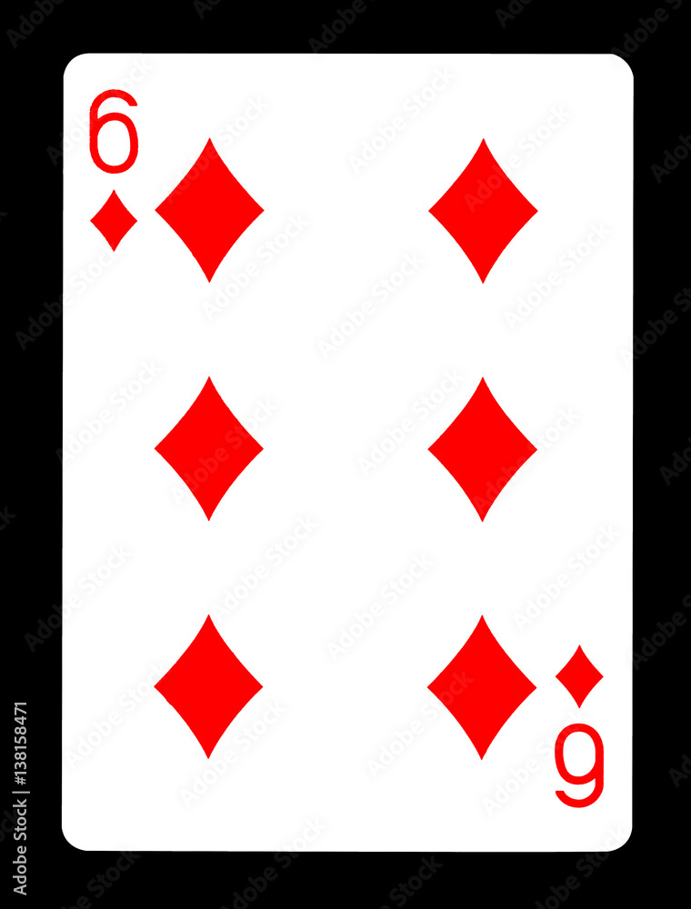 Obraz premium Six of Diamonds playing card, isolated on black background.
