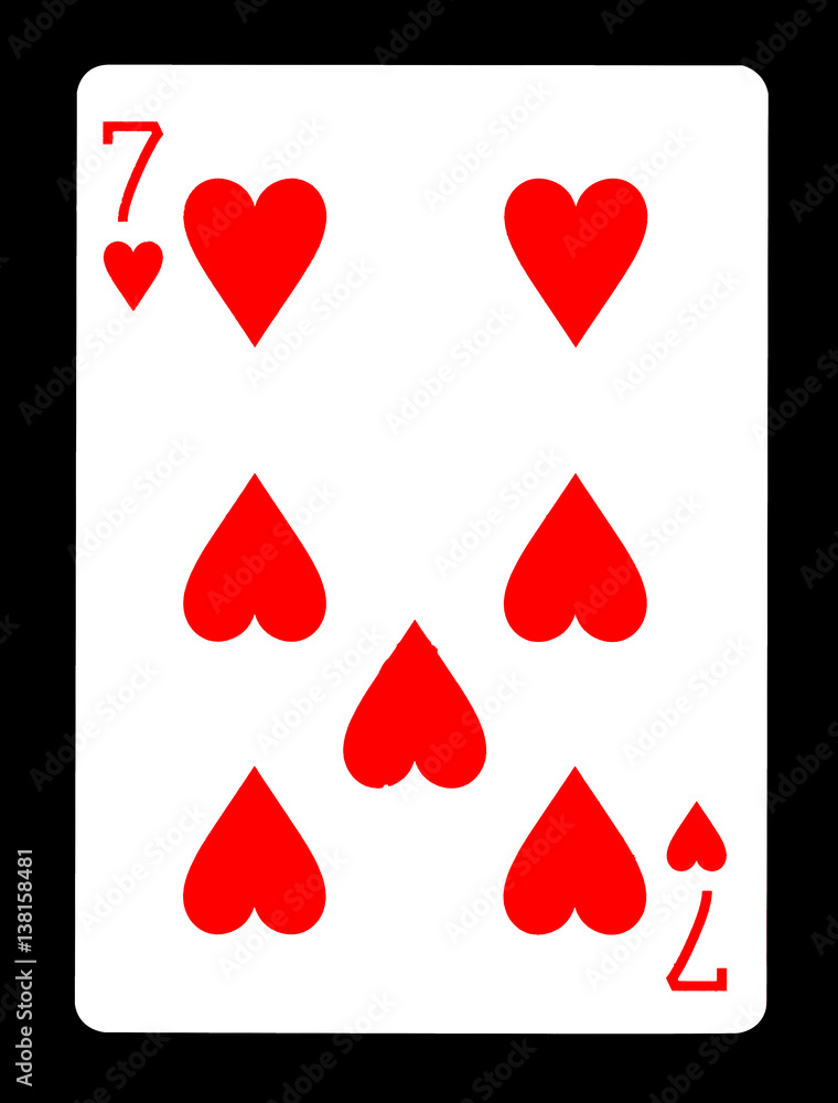 Seven of Hearts playing card, isolated on black background. Seven of Hearts playing card, isolated on black background.
