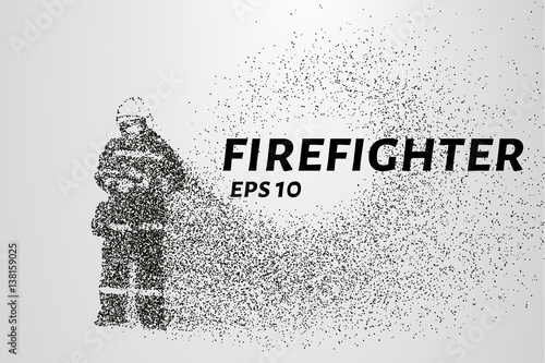 Firefighter of the particles. Firefighter consists of circles and points. Vector illustration.