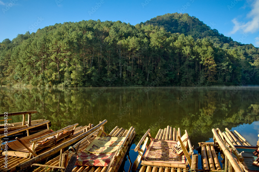 Bamboo raft at reservoir ,Pang-ung, Mae Hong Son, Thailand