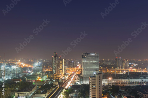 Landscape of building view at night in bangkok thailand with copy space