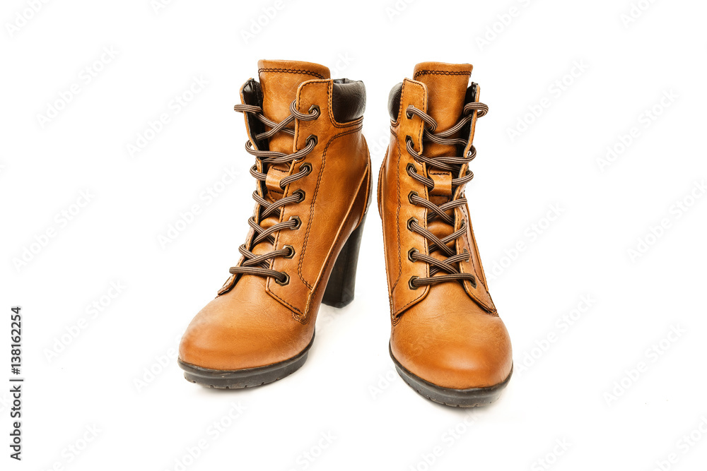 modern female ginger ankle boots isolated on white modern female ginger ankle boots isolated on white