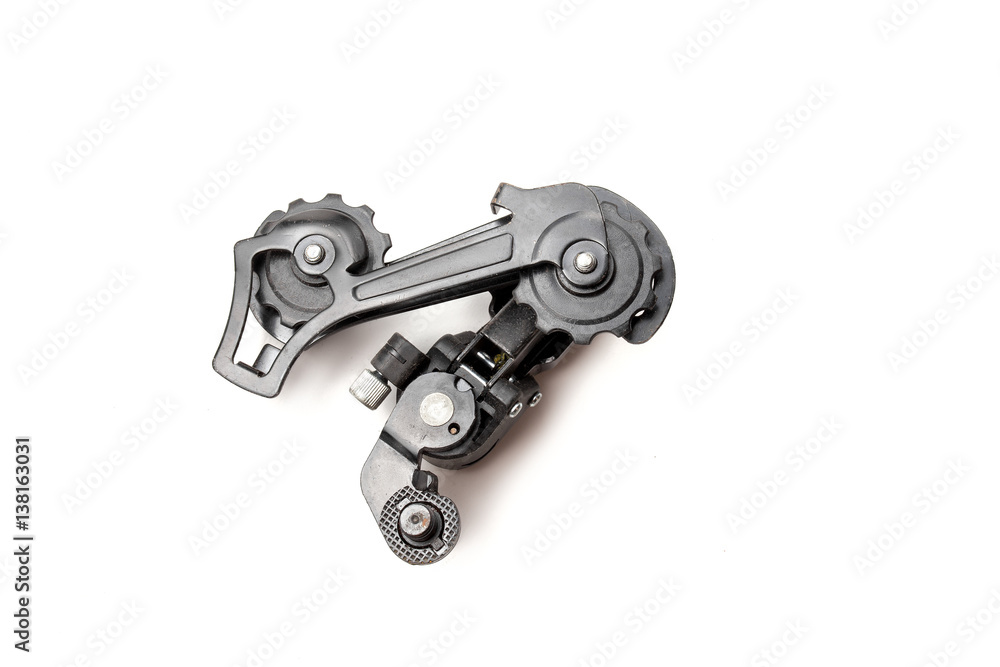 Rear bicycle gear shifter isolated on white Rear bicycle gear shifter isolated on white