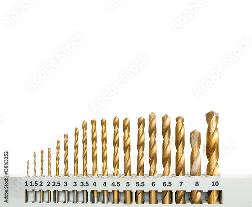 Set of drill bits isolated on white background