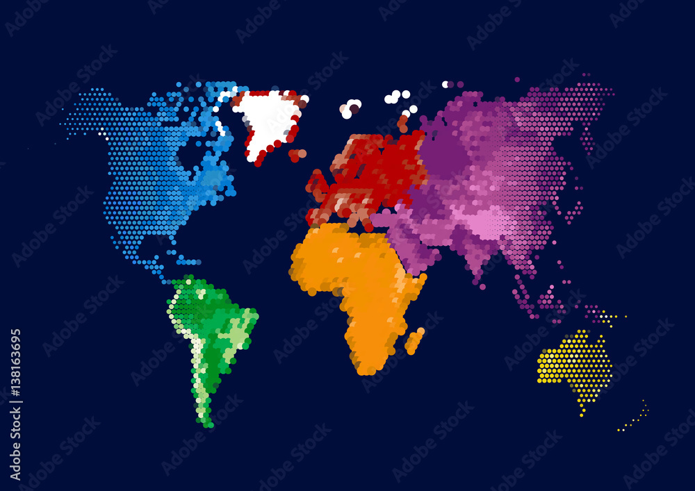 Fototapeta premium World Continents Map - Dots style illustration